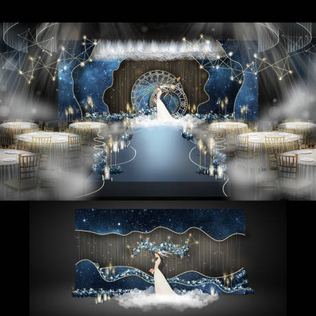 编号：20211001094243555【享设计】源文件下载-蓝色典雅婚礼场景背景板