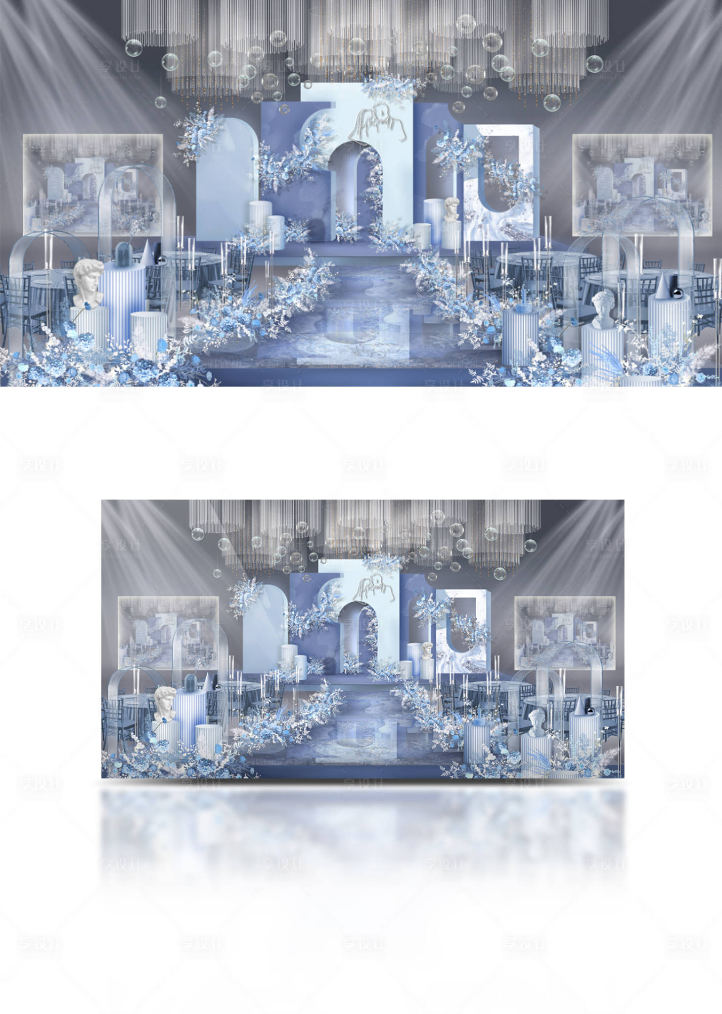 源文件下載【享設(shè)計(jì)】搜索編號：53020007086969961【藍(lán)色淡雅浪漫婚禮效果圖】