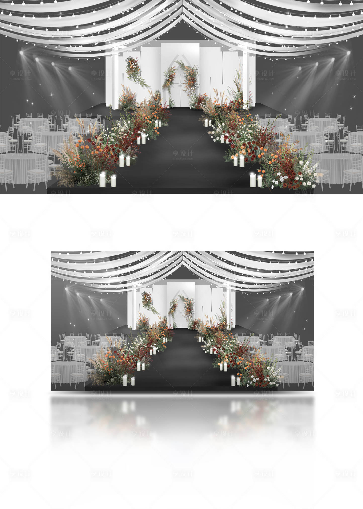 编号：20210920164155107【享设计】源文件下载-简欧浪漫白色婚礼现场效果图