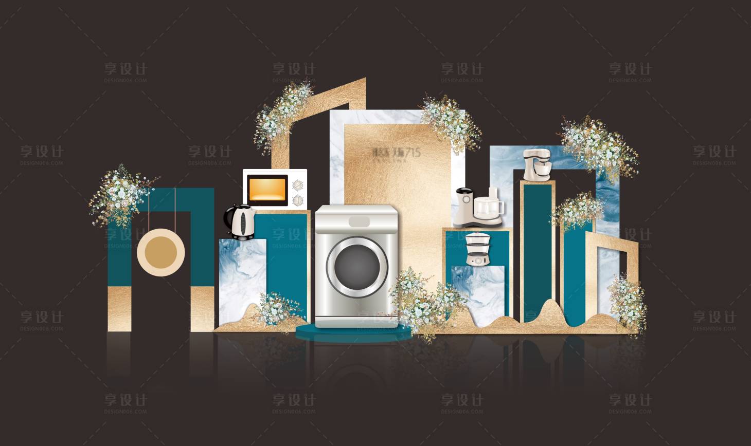 源文件下载【享设计】搜索编号：39160007338644194【绿金色房地产礼品堆头】