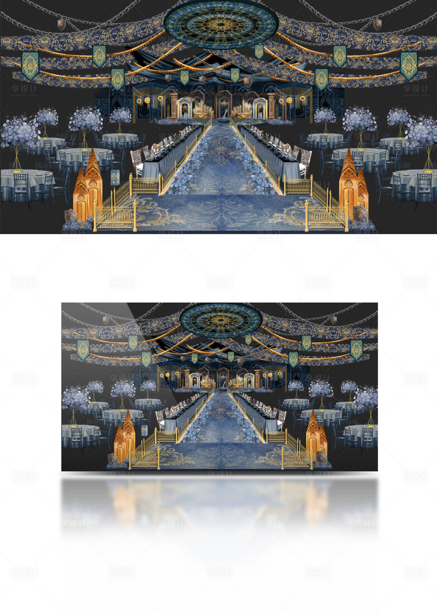 源文件下載【享設(shè)計(jì)】搜索編號(hào)：66620007086896813【藍(lán)色古典浪漫婚禮效果圖】