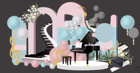 编号：20211111223526763【享设计】源文件下载-粉蓝色系钢琴音乐会美陈布置