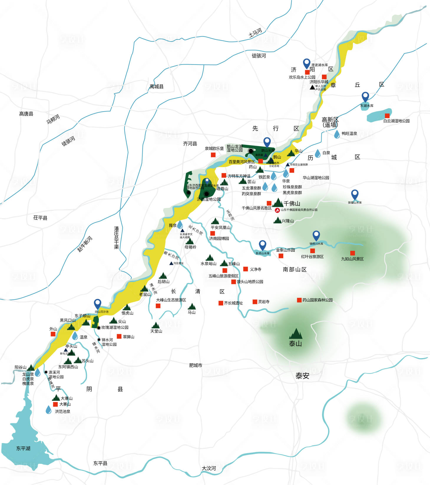 源文件下载【黄河济南旅游地图】编号：20211124115555818