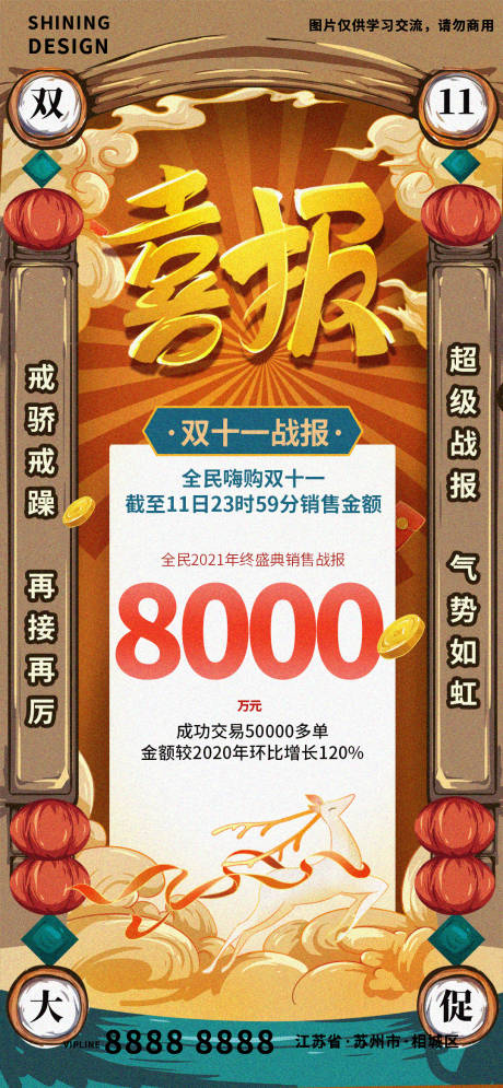 源文件下载【国潮风双十一战绩业绩战报喜报海报】编号：49690007193223667