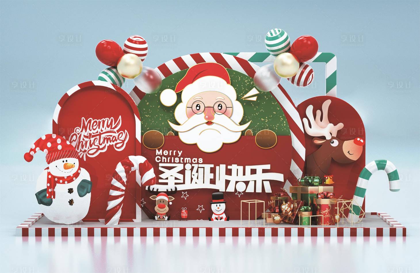 源文件下载【红色可爱圣诞老人圣诞节美陈】编号：36280007324861959