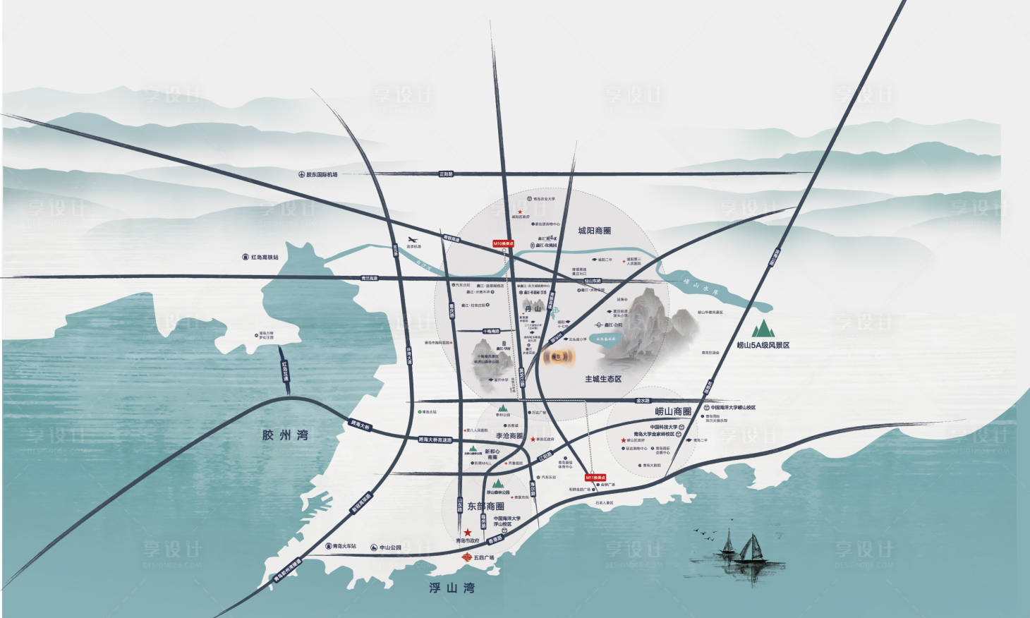 源文件下载【享设计】搜索编号：64680007525837289【房地产水墨区位图】