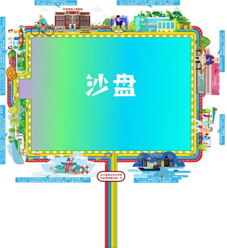 卡通沿江生活沙盘贴