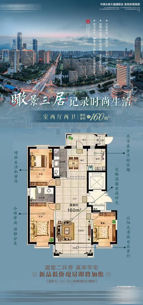 源文件下載【瞰景三居加推海報】編號：29320007480012083