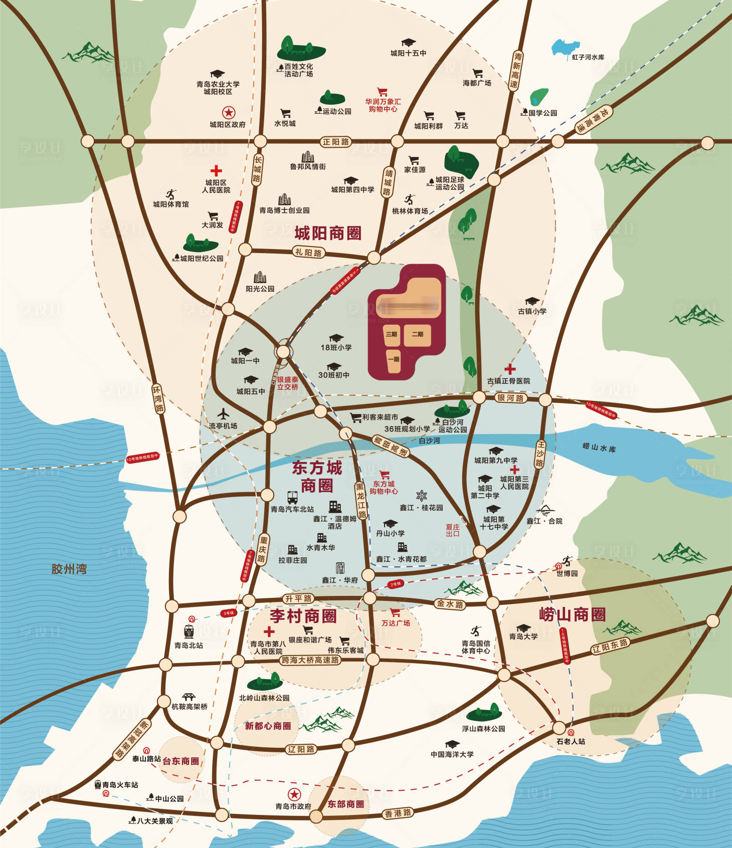 源文件下載【青島城陽區商圈區位圖】編號：12460007503229324
