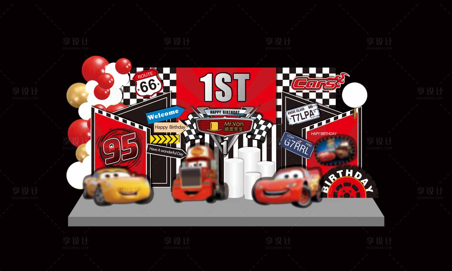 源文件下载【汽车总动员主题宝宝生日宴背景板】编号：27410008267586752