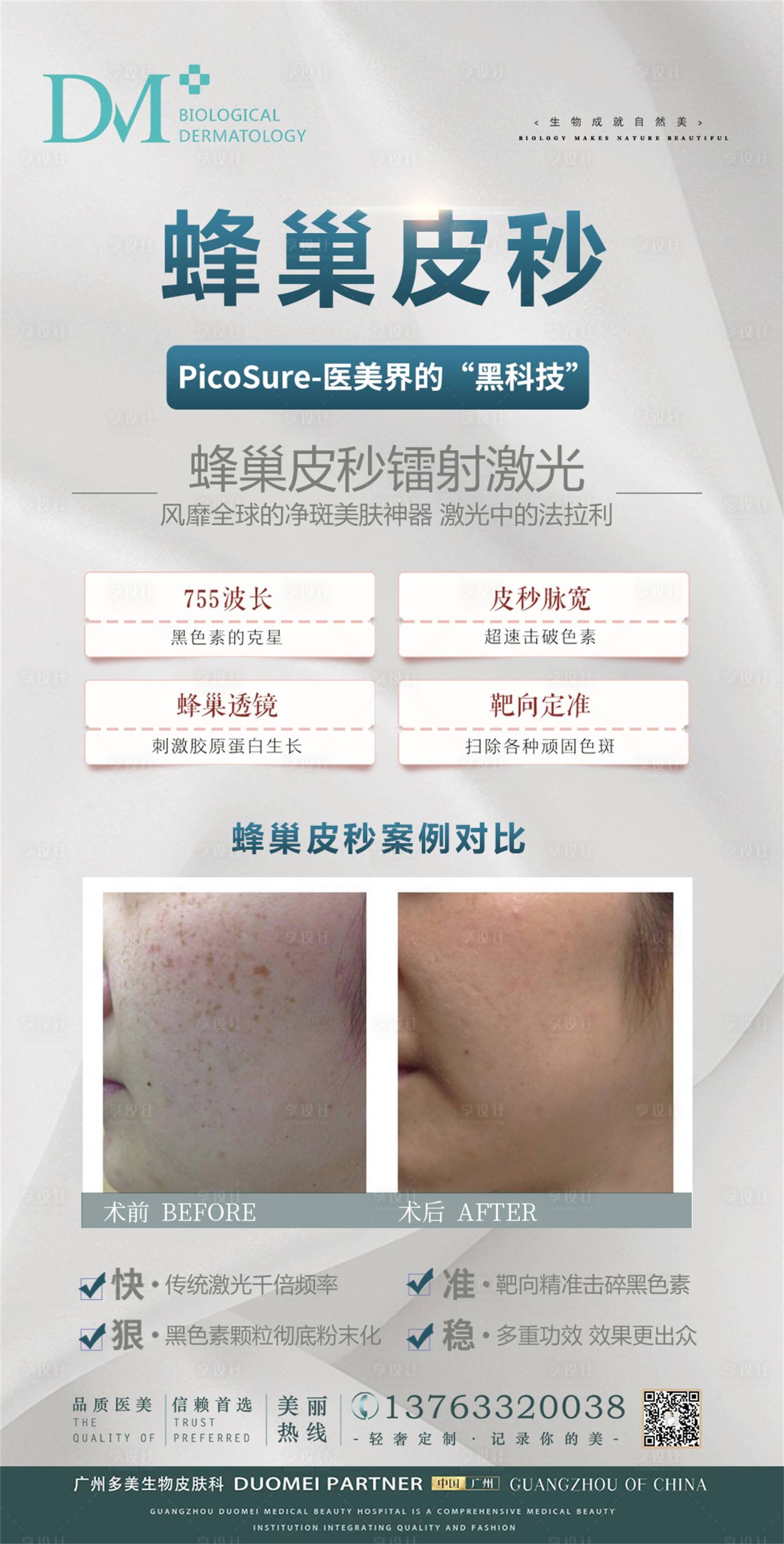 源文件下载【享设计】搜索编号：95750008118063448【医美蜂巢皮秒案例对比海报】