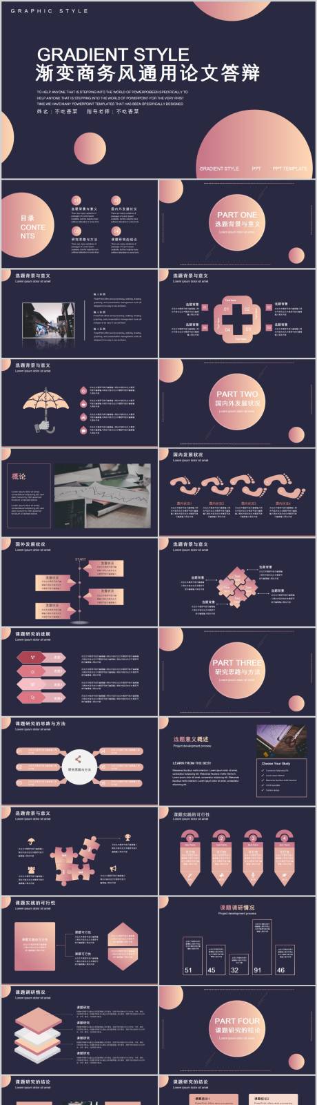 源文件下载【享设计】搜索编号：97360007546459447【渐变商务风通用论文答辩PPT模板】