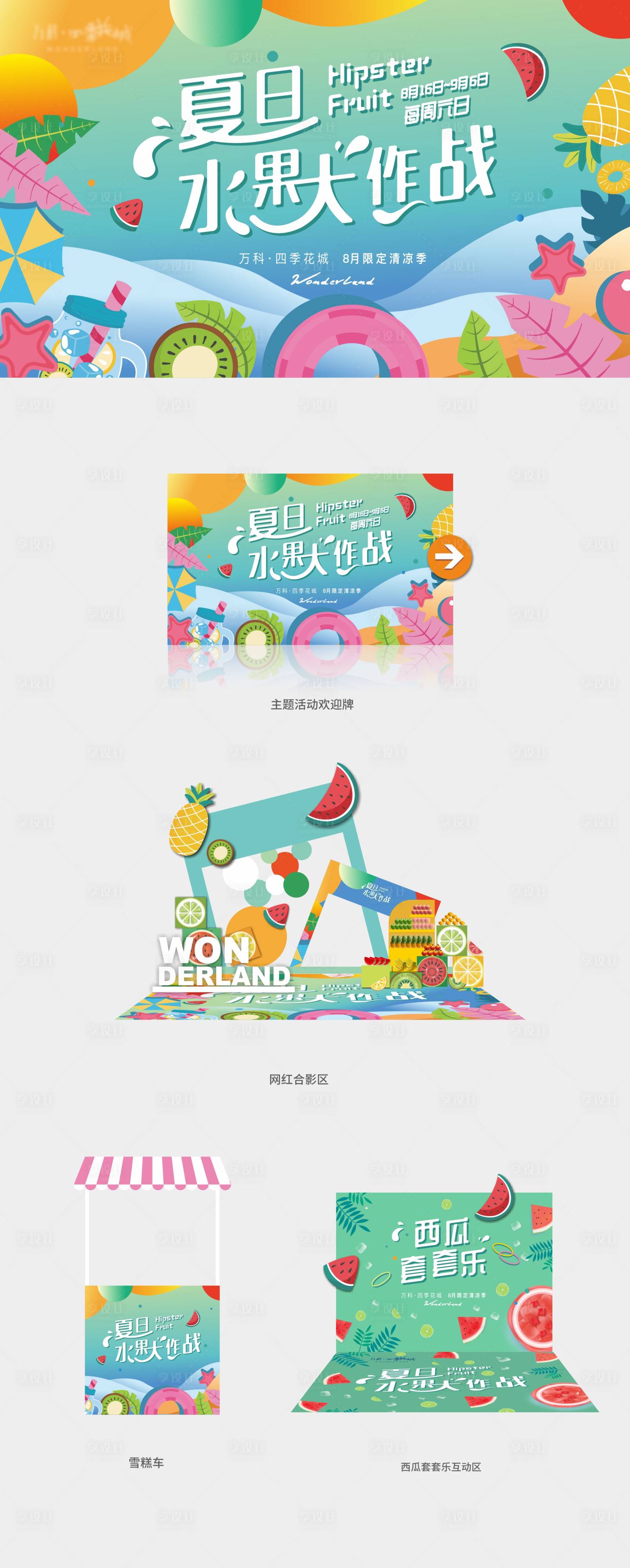 源文件下载【享设计】搜索编号：12580007943841046【水果节夏日缤纷插画活动展板】