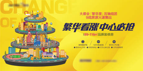源文件下载【地产中心繁华交通插画广告展板】编号：25670008607565748