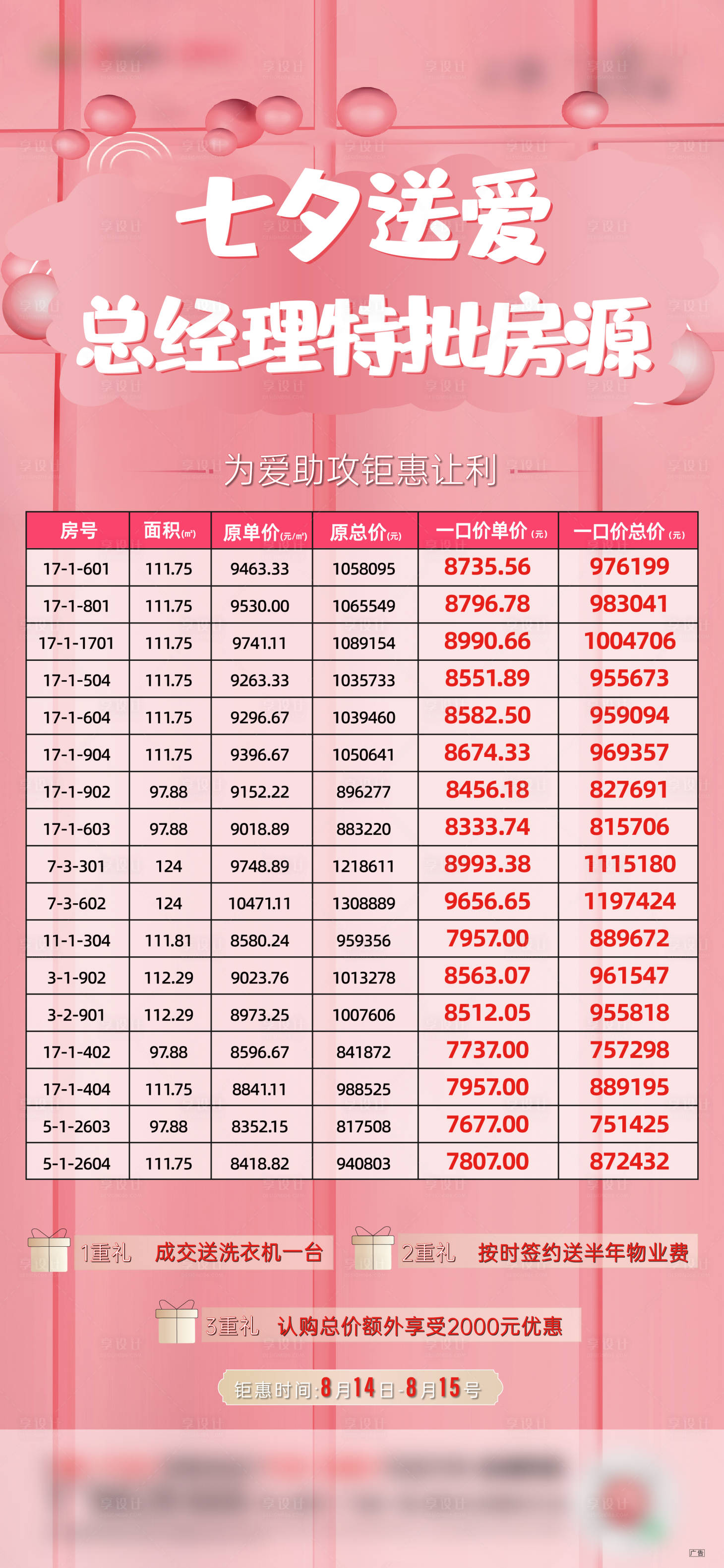 源文件下载【享设计】搜索编号：52330008523664081【地产七夕特价房温馨海报】