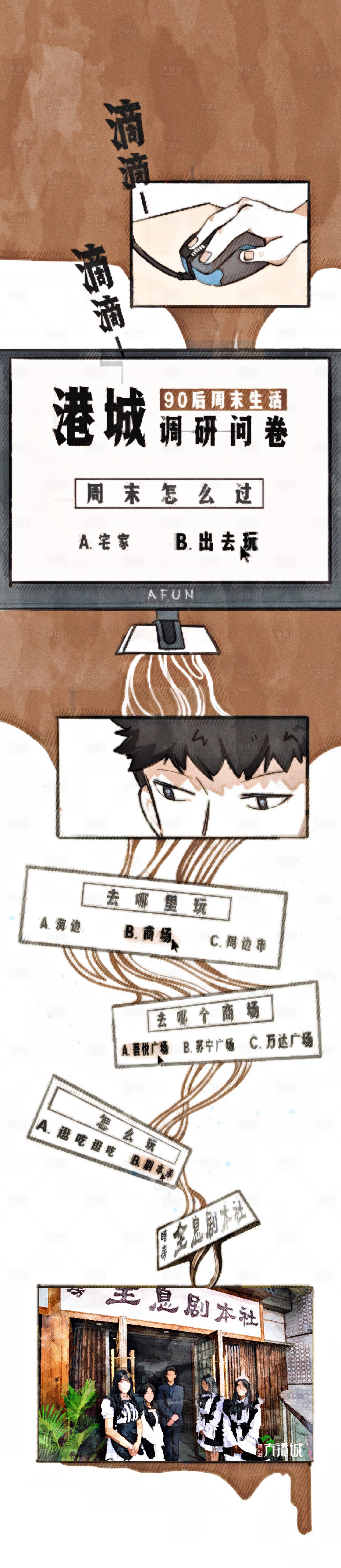 源文件下载【调研问卷剧本杀漫画手绘长图海报】编号：26670008303751582