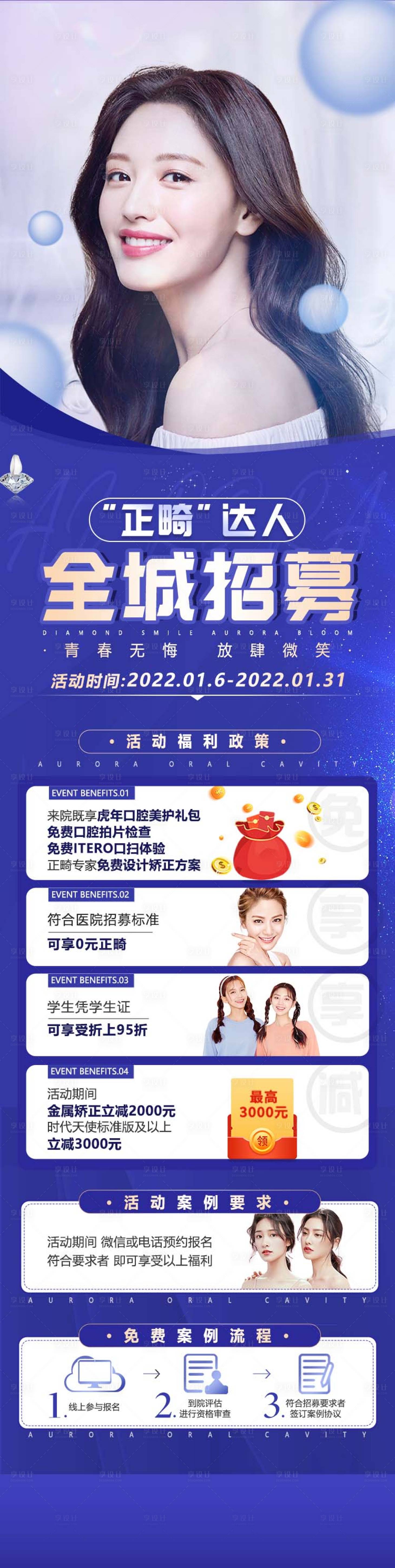 源文件下载【享设计】搜索编号：63820008945918884【口腔活动长图蓝金海报】