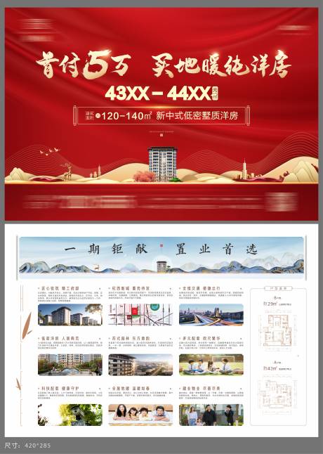源文件下载【地产红金户型DM宣传单页】编号：45620008827007200