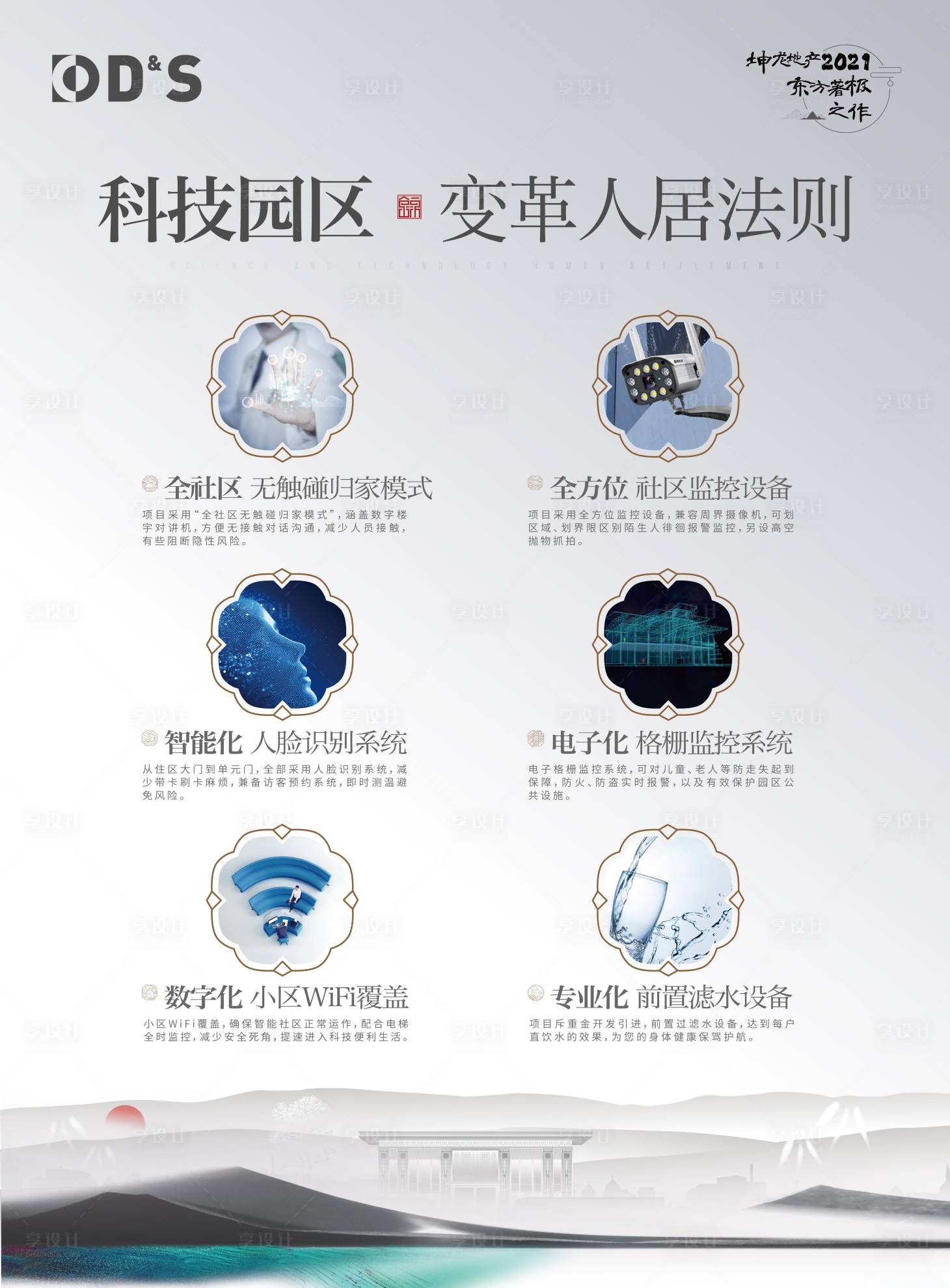 源文件下载【享设计】搜索编号：27210008799857666【灰色地产中式价值点科技物业背景板】