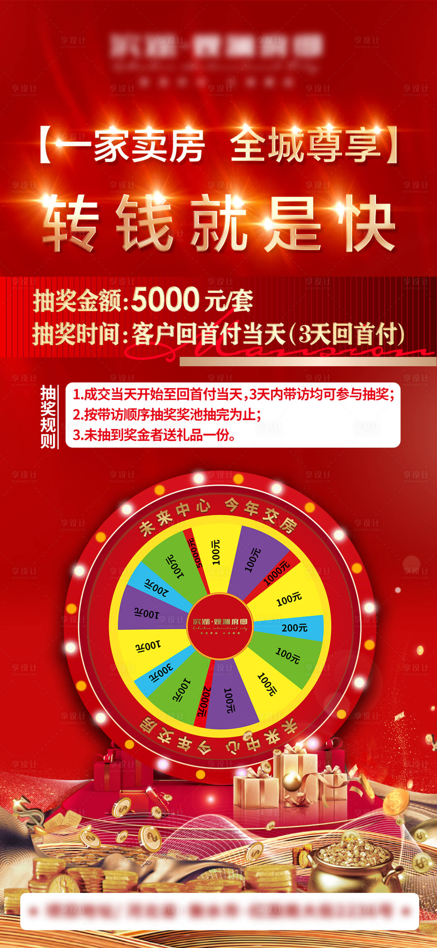 源文件下载【享设计】搜索编号：36300008669139059【地产抽奖转盘佣金活动海报】