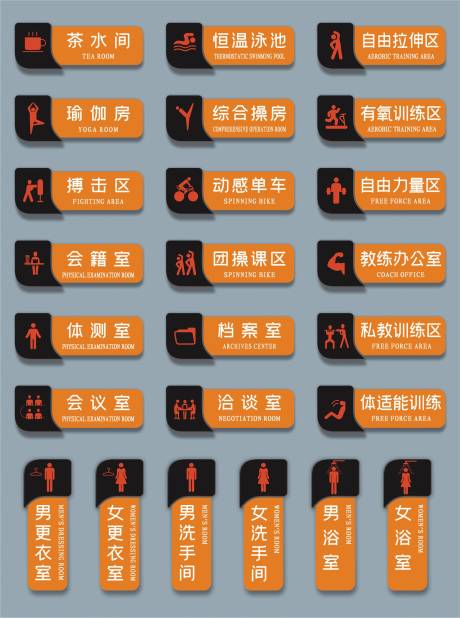 源文件下載【橙色現代健身科門牌導視牌】編號：10620009100157506