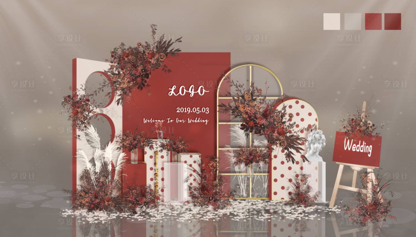 源文件下載【享設計】搜索編號：92100008861428347【紅色婚禮美陳布置】