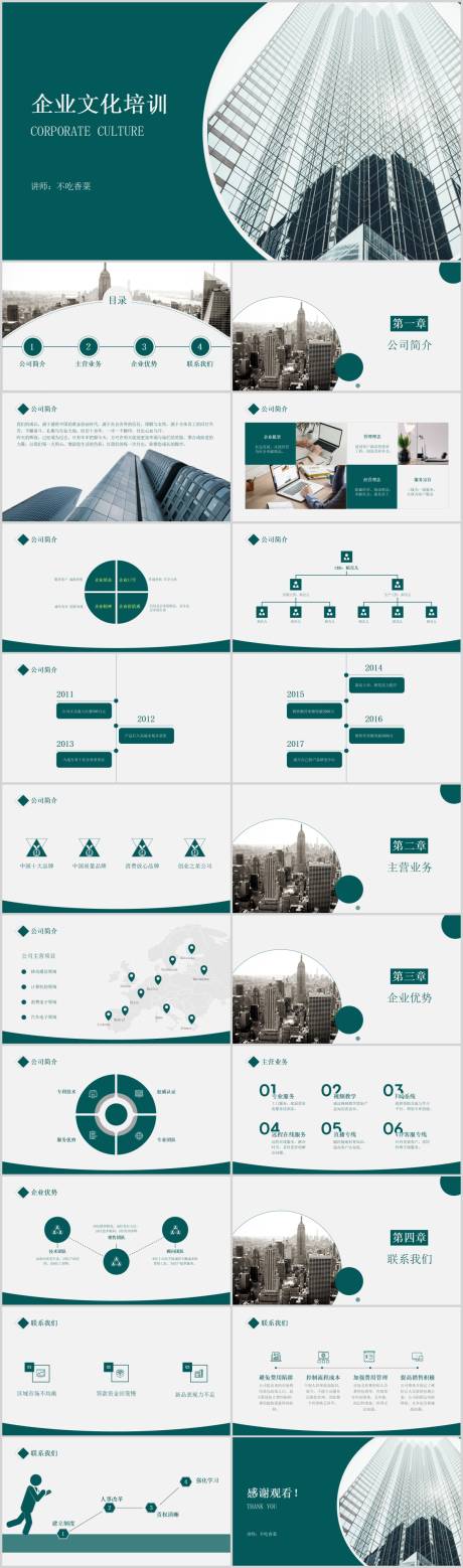 编号：20220325090905511【享设计】源文件下载-绿色扁平风企业文化培训PPT