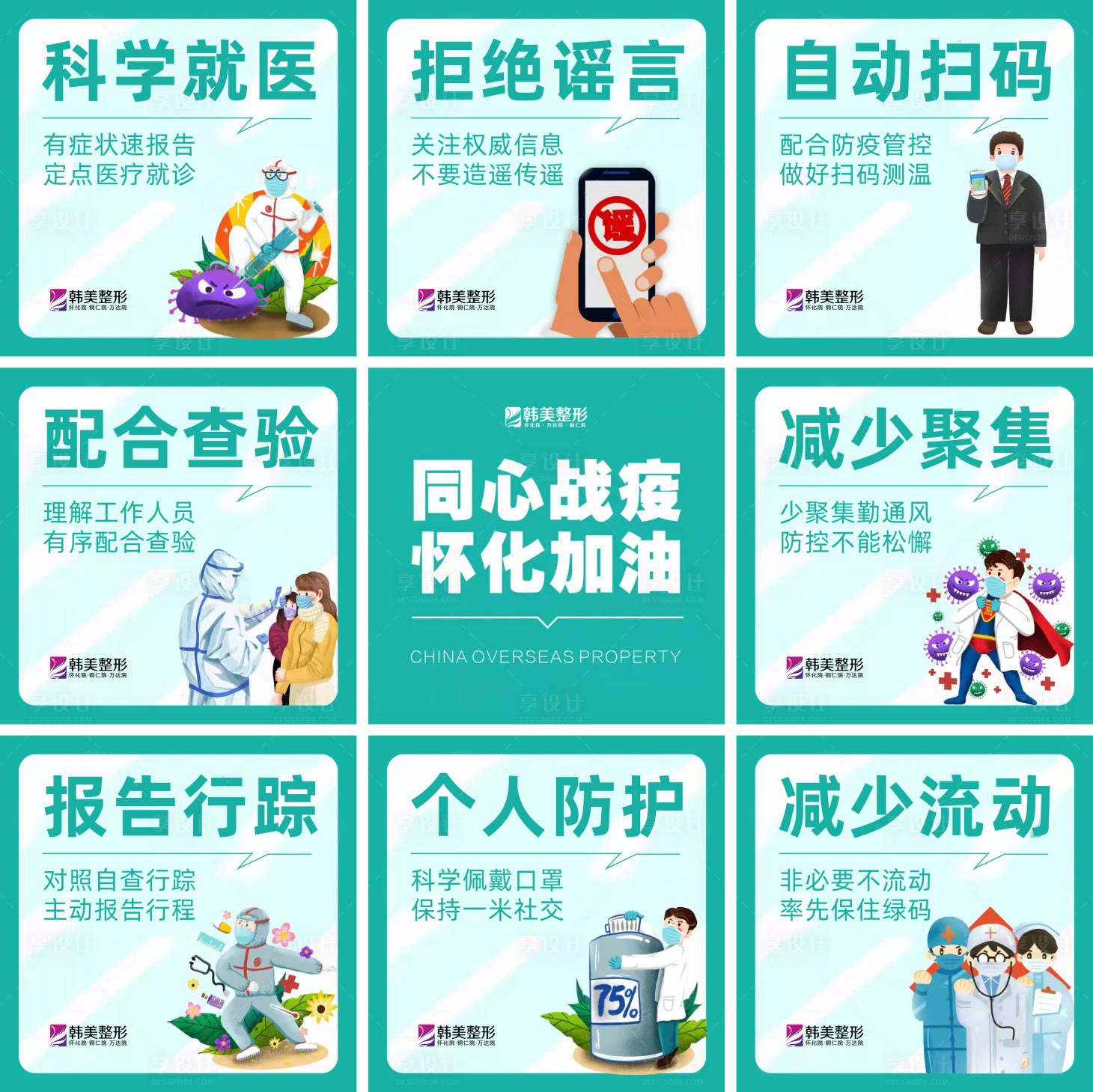 源文件下載【享設(shè)計(jì)】搜索編號：61870008994372122【醫(yī)美整形抗疫防疫指南九宮格海報(bào)】
