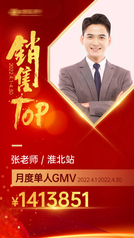 源文件下载【销售top人物荣誉红金海报】编号：20220424150748263