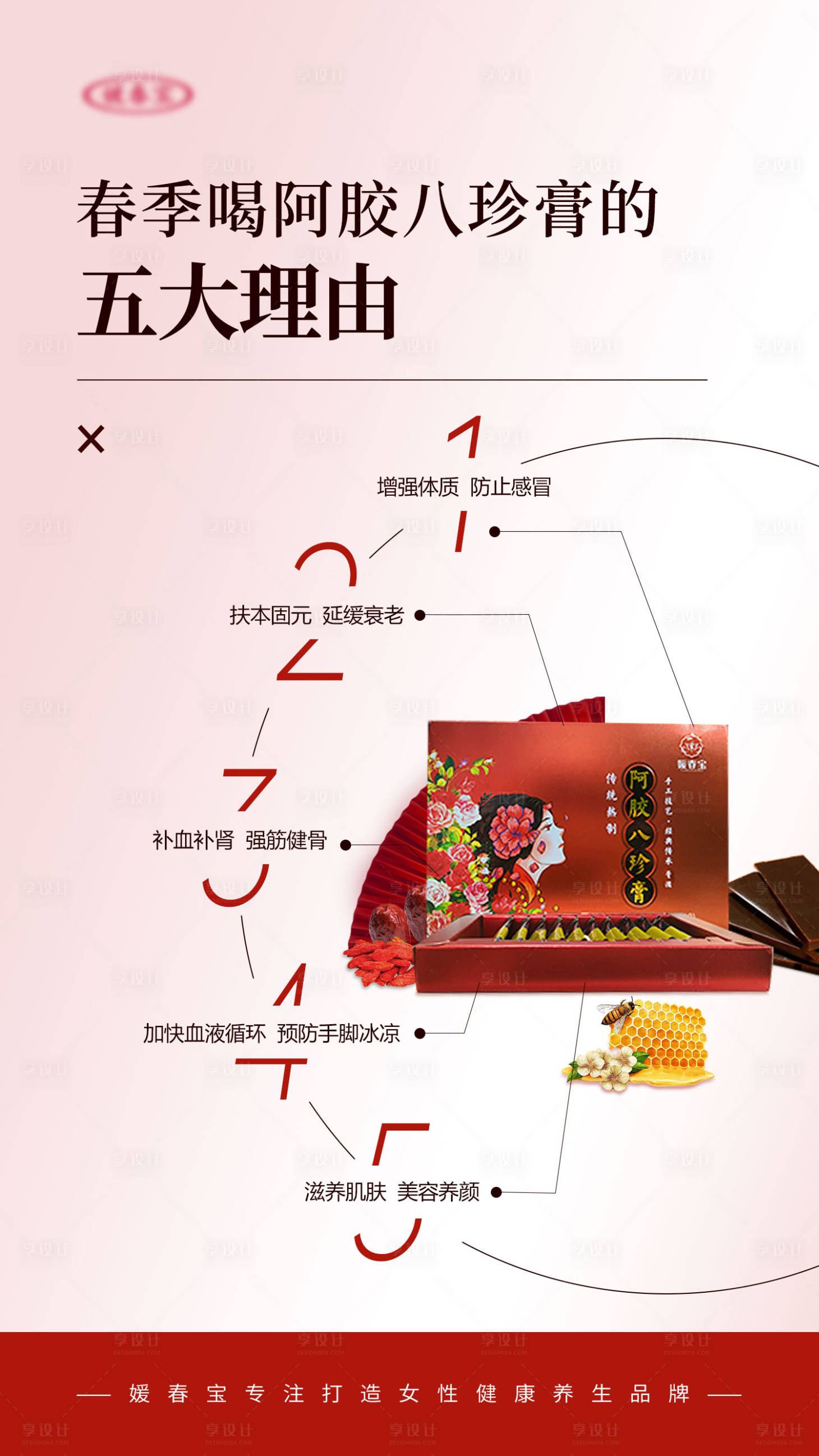 源文件下载【享设计】搜索编号：74080009317819911【阿胶八珍膏五大理由海报】