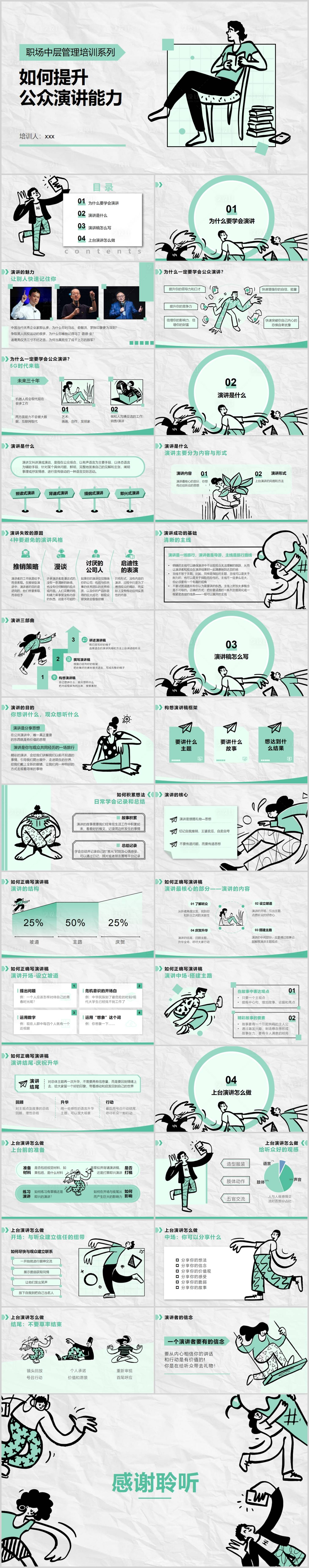 源文件下載【享設計】搜索編號：59820009246876156【綠色插畫手繪風演講培訓課程課件PPT】