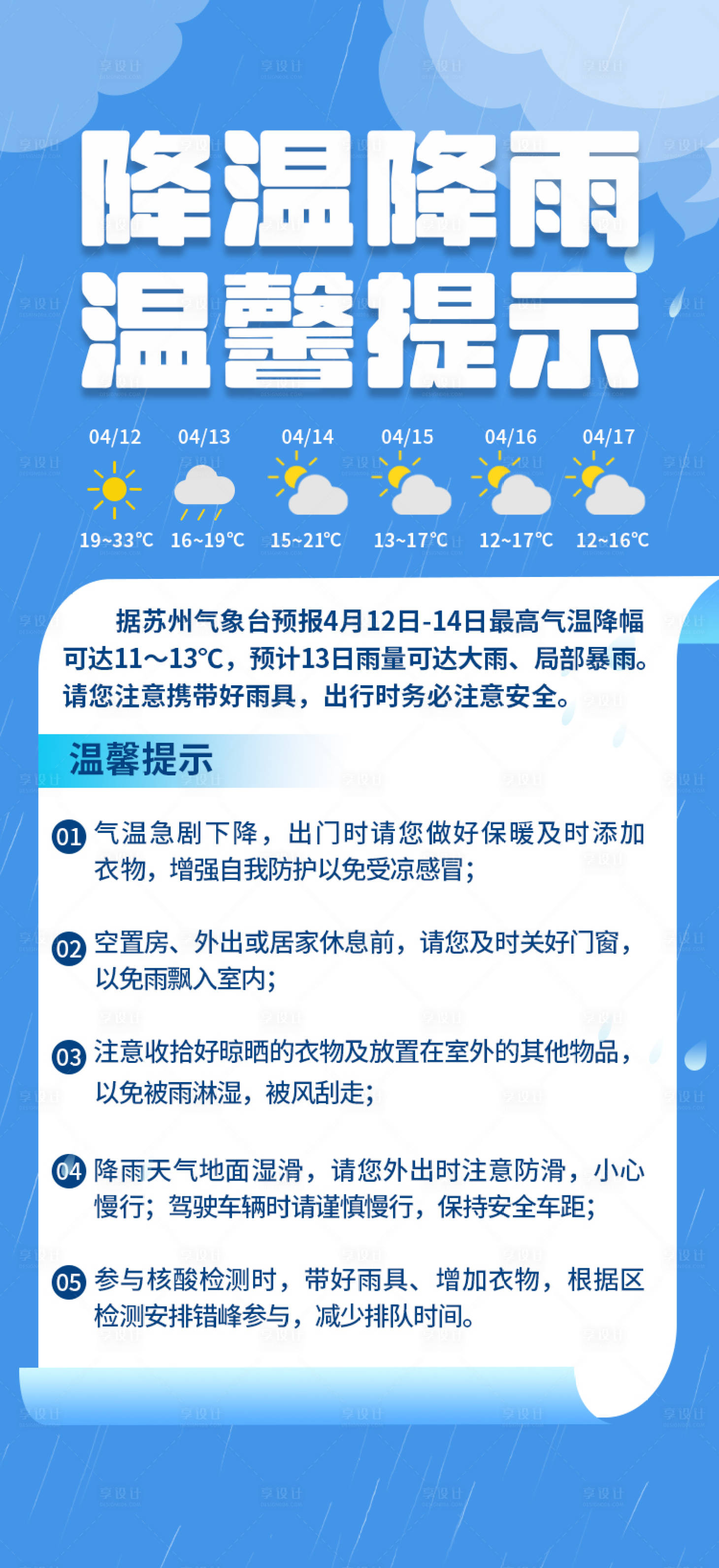 源文件下載【享設計】搜索編號：87630009436215352【降溫降雨溫馨提示海報】