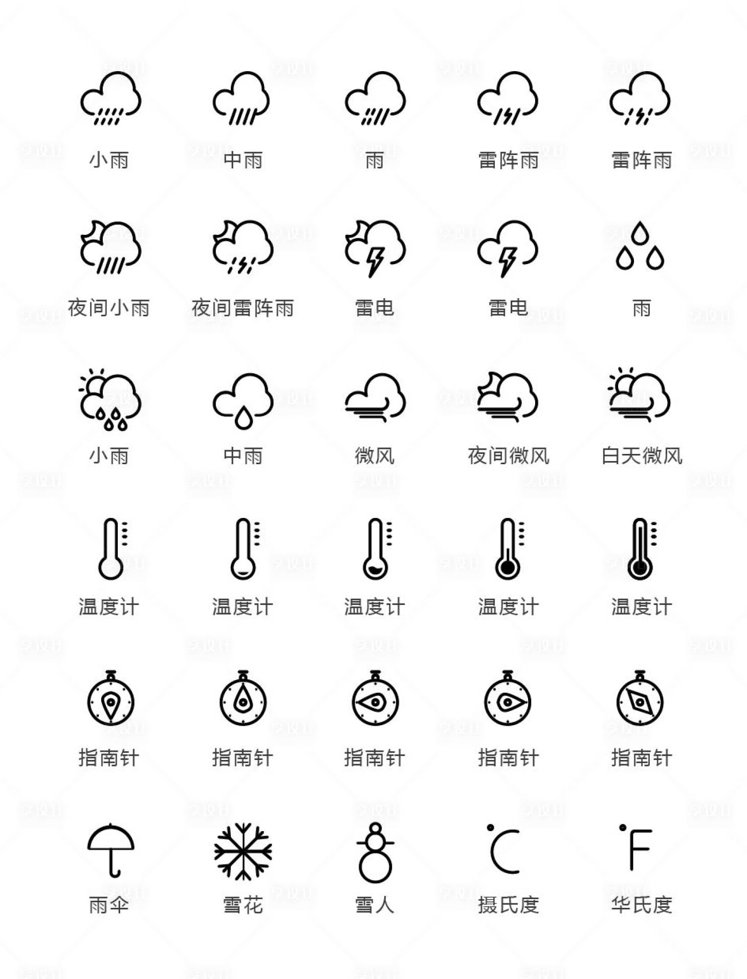 源文件下載【享設計】搜索編號：73220009236612561【天氣線性icon圖標設計】