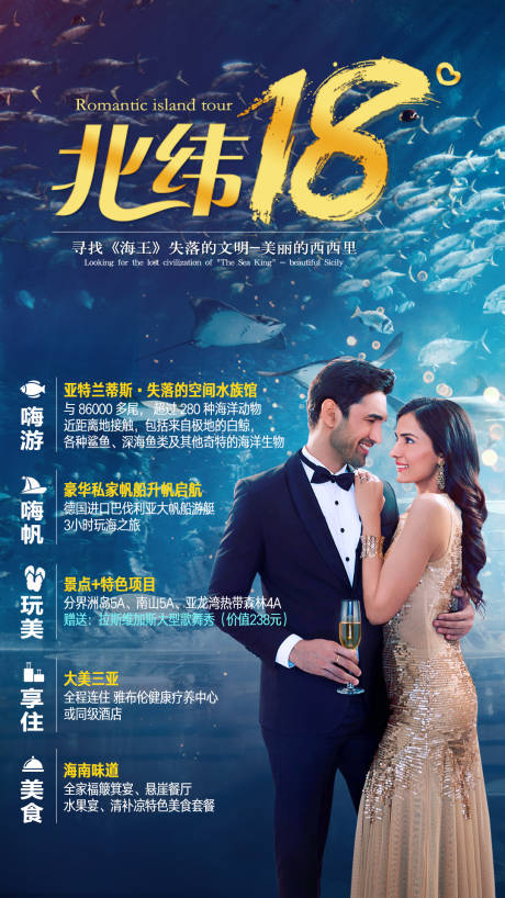 源文件下载【享设计】搜索编号：40450009867967720【北纬18度水族馆度假旅游海报】