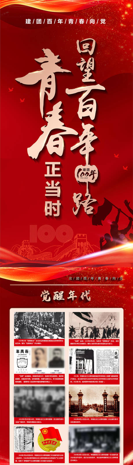 源文件下载【回首百年路青春正当时长图海报】编号：57160009846352198