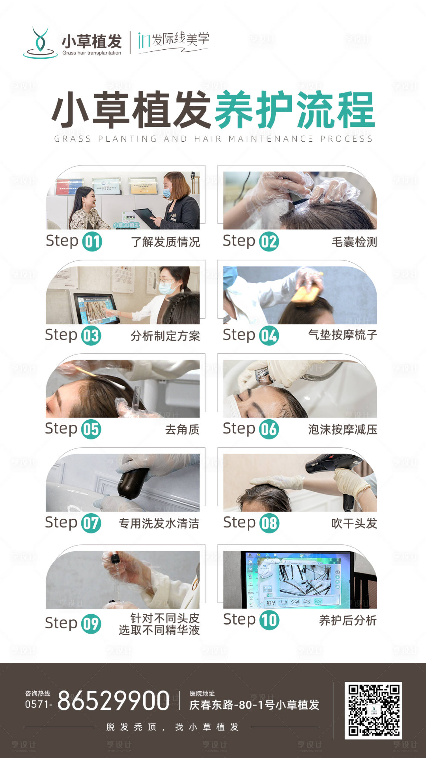 源文件下載【享設(shè)計(jì)】搜索編號(hào)：59730010283004907【醫(yī)療美容植發(fā)護(hù)發(fā)流程創(chuàng)意海報(bào)】