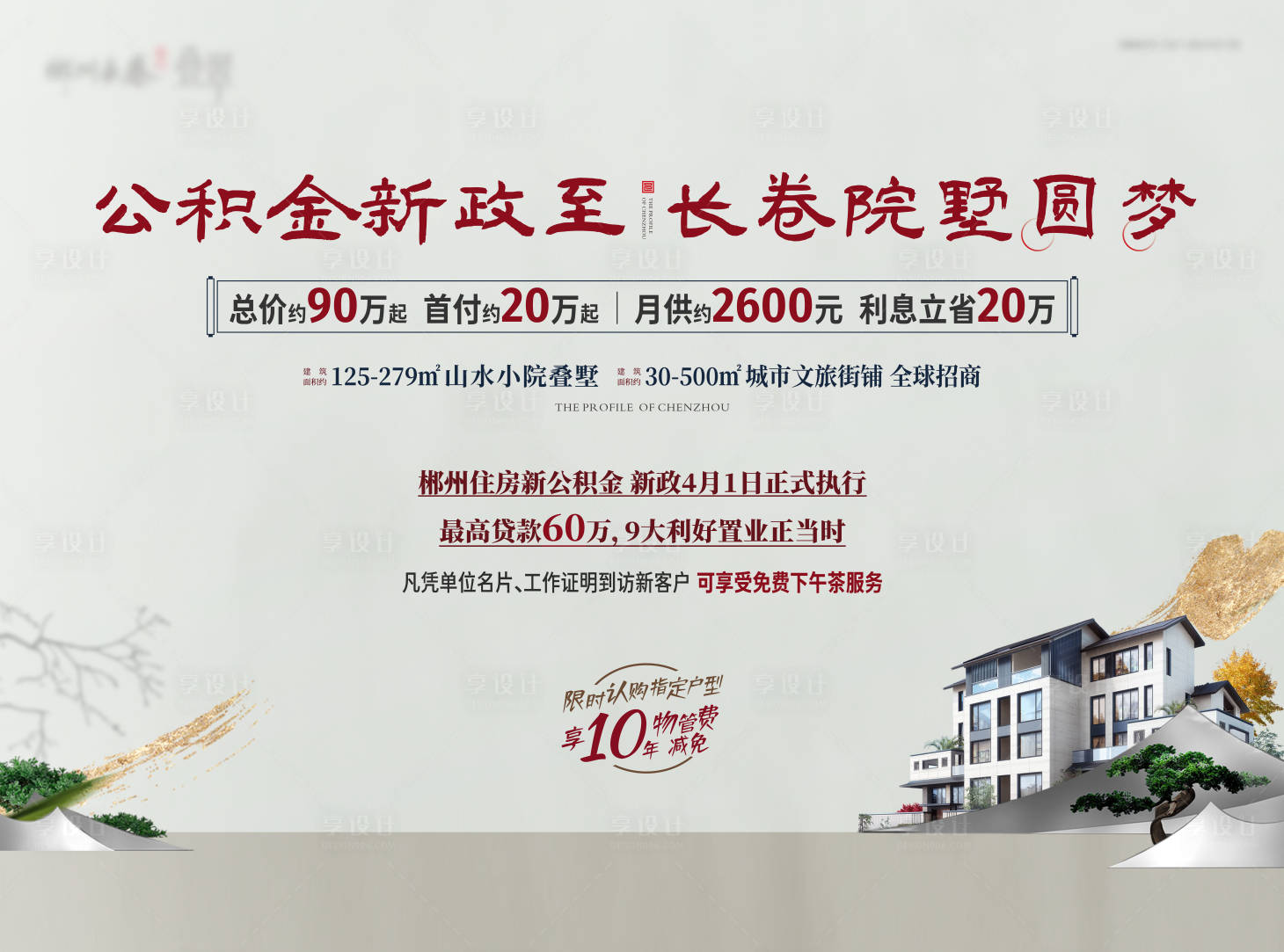 源文件下載【享設計】搜索編號：33870010400591293【地產政策優惠活動海報展板】