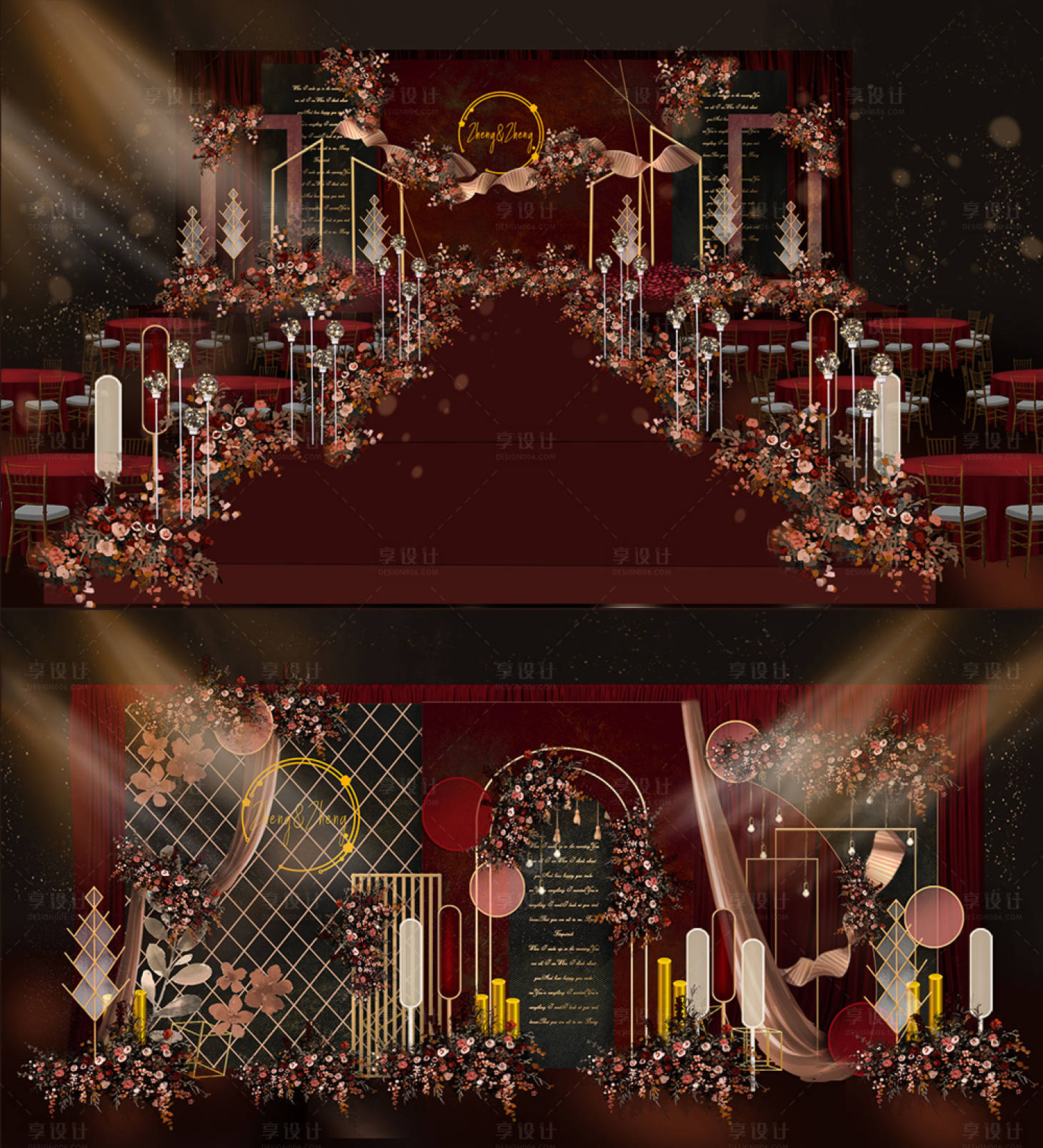 源文件下载【享设计】搜索编号：82200010469392066【红黑婚礼效果图】
