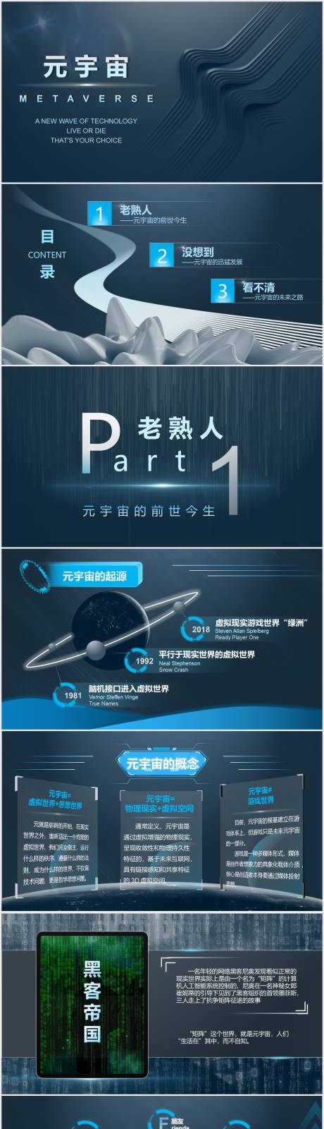 源文件下载【互联网科技风元宇宙概念介绍PPT】编号：20220623154019933