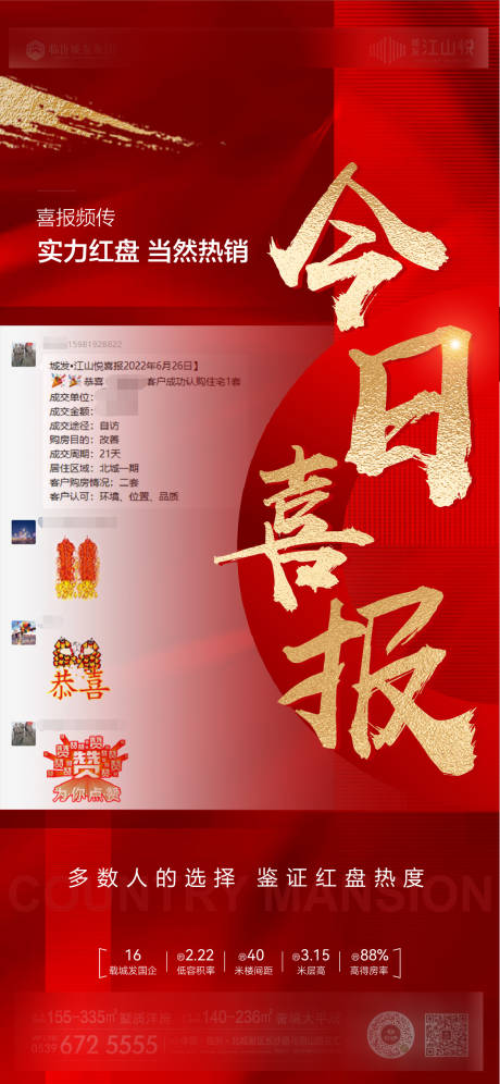 源文件下载【地产喜报热销红金海报】编号：67550010744979868
