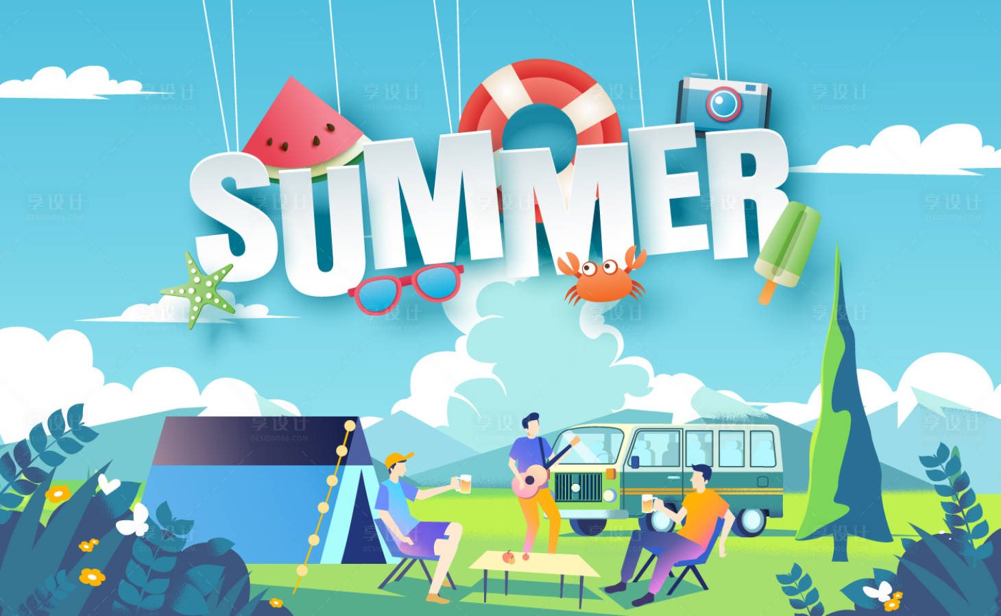 源文件下载【summer夏令营郊游野炊海报】编号：27760010672497244