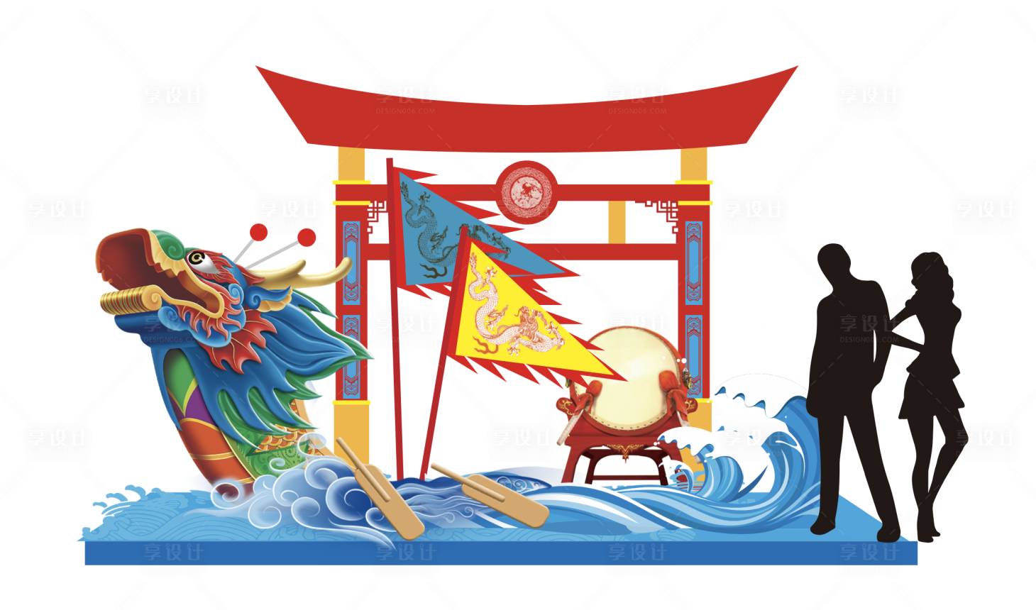 源文件下載【享設(shè)計(jì)】搜索編號(hào)：14680010826236400【傳統(tǒng)文化中國(guó)風(fēng)龍舟門(mén)頭美陳】
