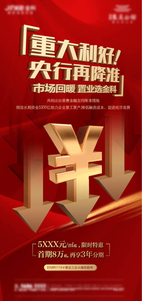 源文件下載【地產紅色降準海報】編號：87710010887772573