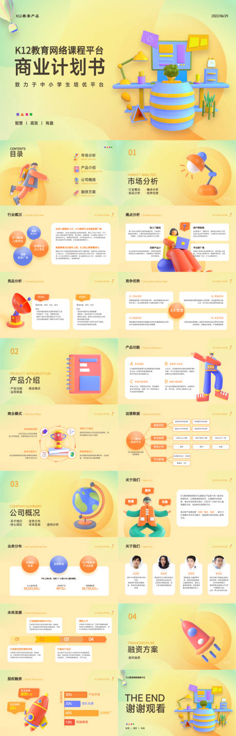 商业计划书黄色3D立体风PPT套装