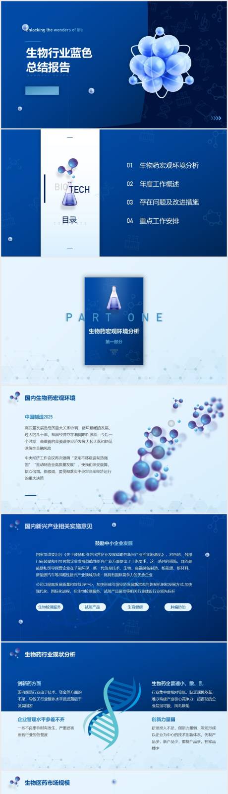 源文件下载【享设计】搜索编号：42620010930035483【生物科技行业蓝色总结报告PPT】