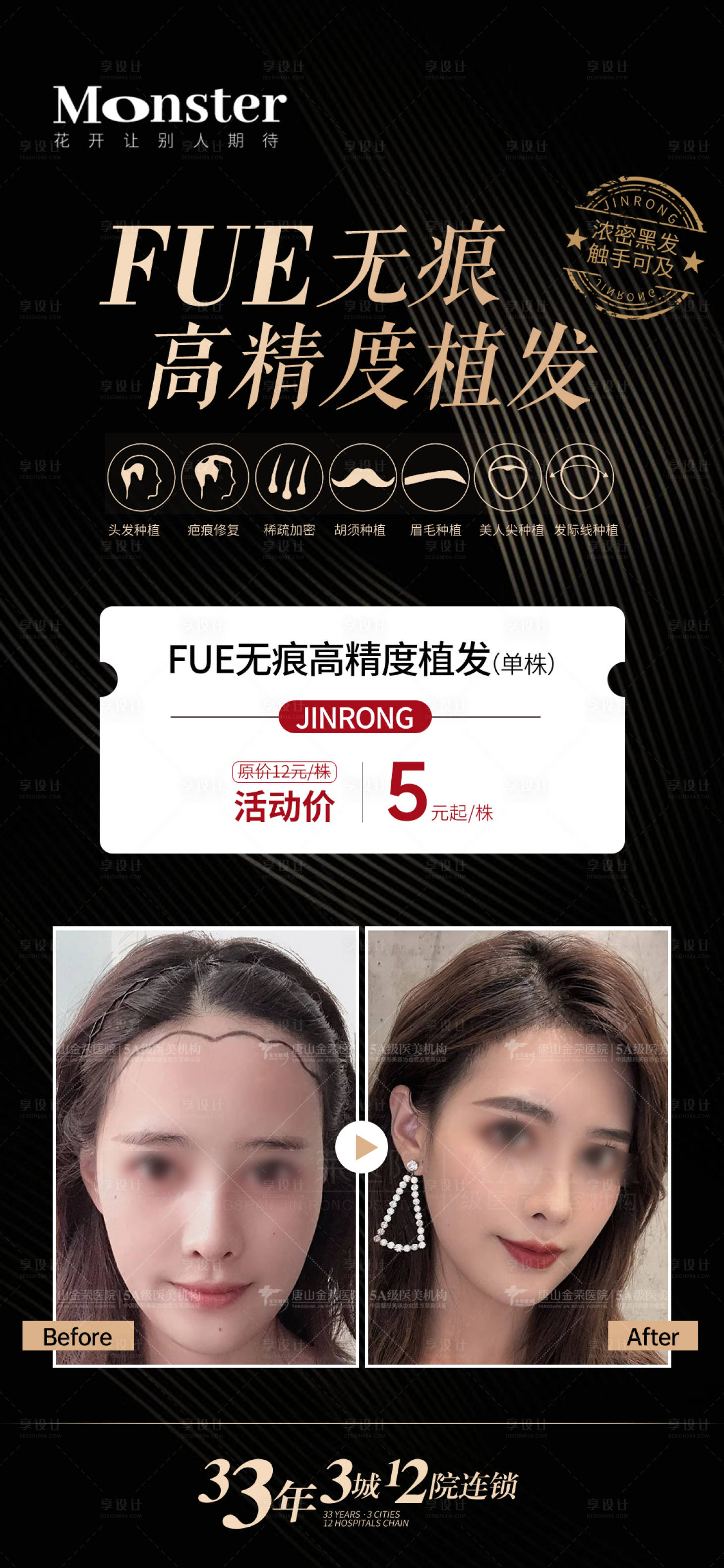 源文件下载【医美FUE无痕高精度植发海报】编号：81730011181133109