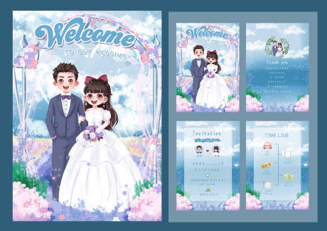 源文件下载【蓝色小清婚礼请柬  】编号：22500011120378576
