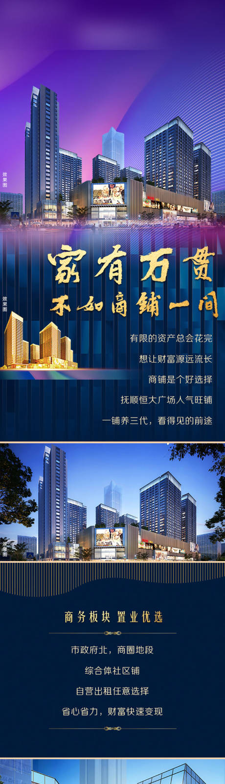 源文件下载【地产蓝金商铺长图海报】编号：37840010939183578