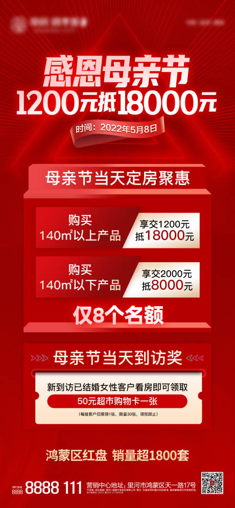 源文件下載【地產(chǎn)母親節(jié)促銷紅金海報】編號：37580011254444205