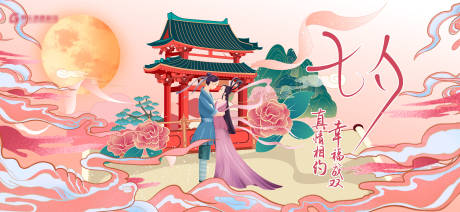 源文件下载【七夕情人节牛郎织女相亲活动背景板】编号：64450010901123774
